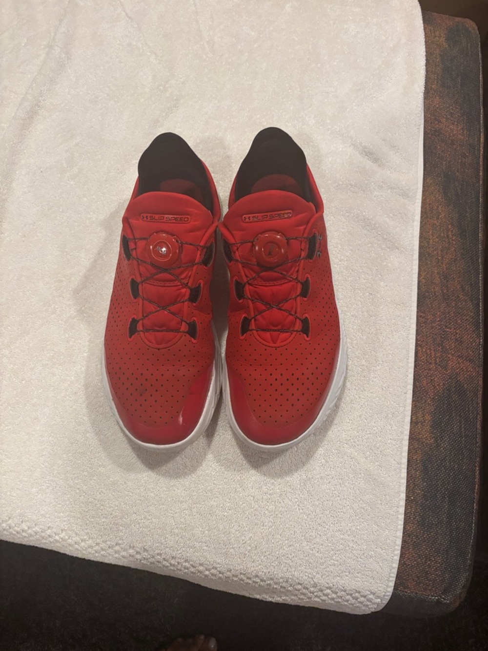 Under Armour Slip Speed Red Athletic Sneakers with White Soles